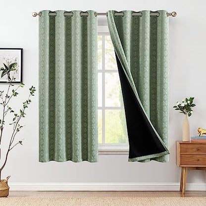 jinchan Boho Blackout Curtains 63 Inch Length for Bedroom Living Room - color: Boho | White on Sage Green, size: 52"W x 63"L (Pack of 2)