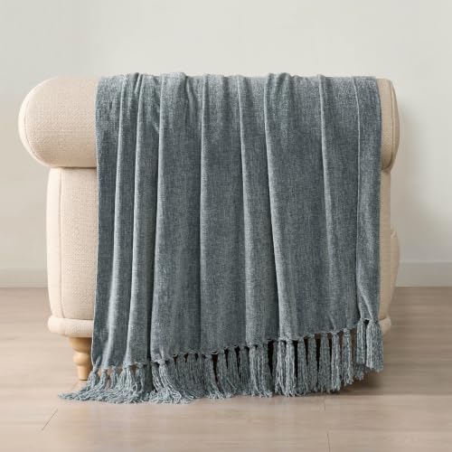 EverGrace Chenille Knit Throw Blanket for Couch, 60"x80", Dusk Blue - color: Dusk Blue, size: 60"x80"