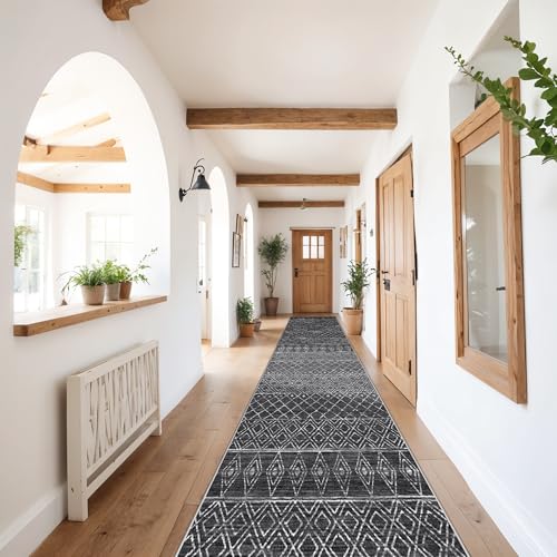 Moroccan 2'6"x12' Hallway Runner Rug: Washable Non Slip Bedroom Rugs Black - color: Black, size: 2'6" x 12' (Rectangular)