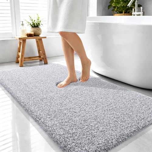OLANLY Microfiber Bathroom Rugs 44x24, Quick Dry Bath Mat, Grey and White - color: Grey and White, size: 44" X 24"