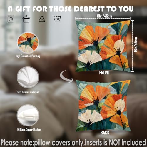 Abstract Flower Boho Pillow Covers 18x18, Boho Room Decor - color: Green & Orange 15, size: 18" x 18" (Pack of 1)