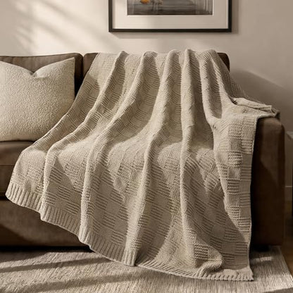 EVERGRACEHOME Modern Checkered Chenille Throw Blanket, 50x60, Sand Dune - color: Sand Dune, size: 50" X 60"