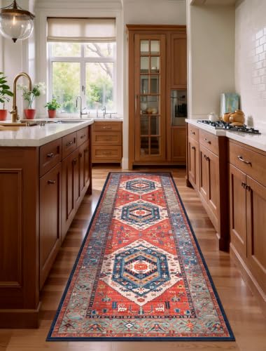 SERISSA 3x8 Washable Non Slip Boho Runner Rug for Hallway，Rust - color: Rust/Multi, size: 3' x 8' (Runner)