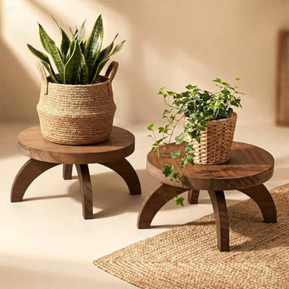 Novabright 2 Pcs Short Plant Stand Small Wood Plant Stool, Rustic Color - color: Rustic Color