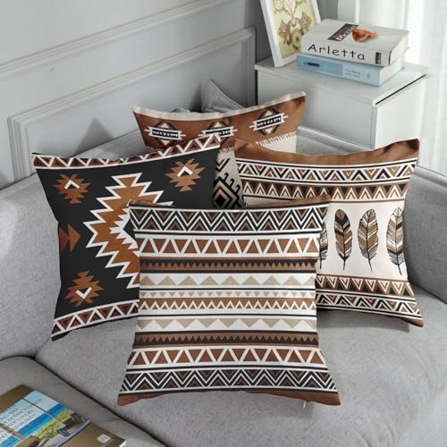 Throw Pillow Covers, Geometric Feather, Set of 4, 18"x18" - color: Tribal Geometric 4