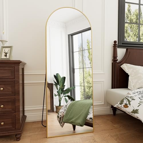 Rowjut 64"x21"Floor Mirror Arched Full Length Mirros, Mirror Floor Length Standing Hanging or Leaning/Large Full Body/Wall Mirror for Bedroom, Living Room, Aluminum Frame, Gold - color: Gold, size: 64"L x 21"W