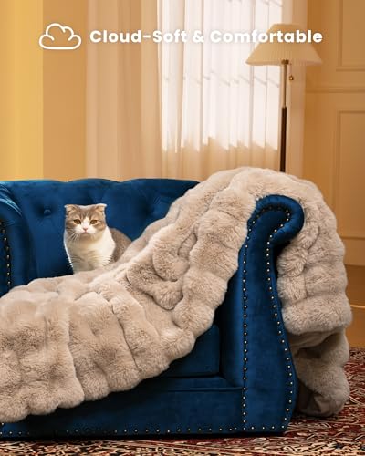 Ultra Soft Cozy Faux Fur Throw Blanket, Fuzzy Plush Thick Bubble Blanket, Oversize Luxury Fluffy Blanket for Couch, Sofa, Bedroom, and Living Room, 50x60 Inches, Light Brown - color: Bubble Light Brown, size: Throw(50" X 60")