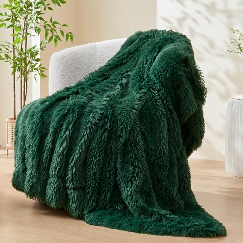 GONAAP Fuzzy Faux Fur Twin Blanket for Couch, Dark Green, 60"x80" - color: Dark Green, size: Twin(60"x80")