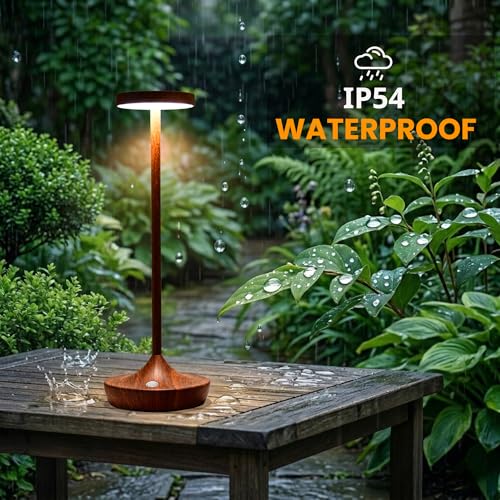 2 Pack Cordless Table Lamps, Rechargeable 6000mAh, 72H Runtime, Waterproof - color: Woodgrain