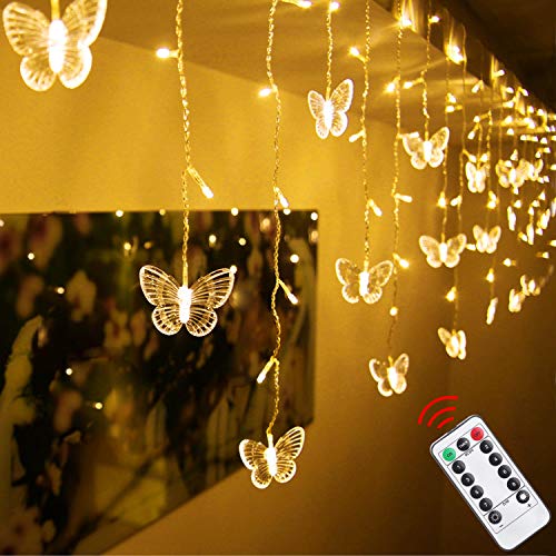 Butterfly Curtain Lights, 4.9ft 48 LED USB Window Fairy Lights 10 Butterflies 8 Modes Firefly Twinkle Timer String Lights with Remote for Room Bedroom Wall Ceiling Party Wedding Christmas - color: Warm White, size: 4.9ft
