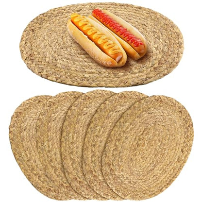 Bencailor 6 Pcs Jute Woven Placemats Natural Braided Placemats, Oval