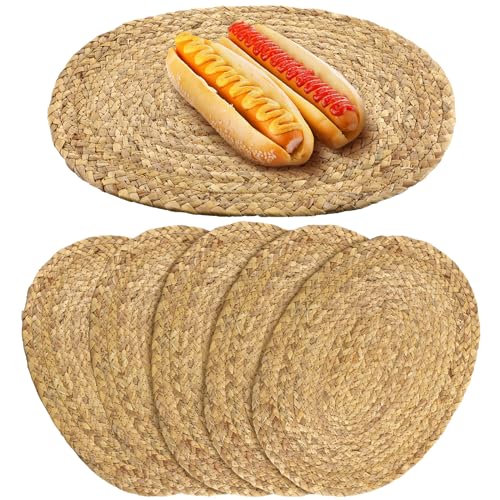 Bencailor 6 Pcs Jute Woven Placemats Natural Braided Placemats, Oval