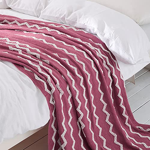BOURINA Knitted Throw Blanket Chenille Outdoor Blanket,Rose Wine 50x60Inch - color: A-rose Wind, size: 50"×60"