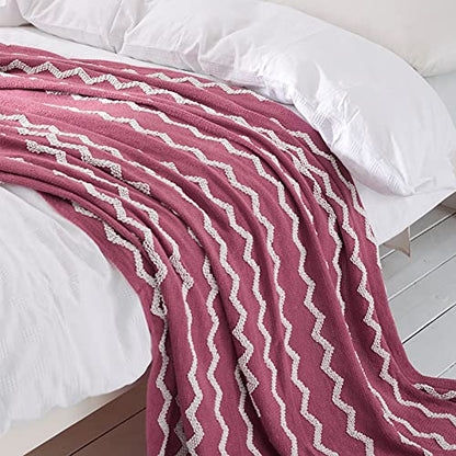 BOURINA Knitted Throw Blanket Chenille Outdoor Blanket,Rose Wine 50x60Inch - color: A-rose Wind, size: 50"×60"