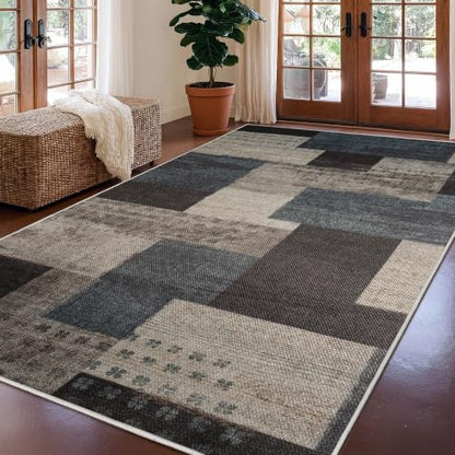 Modern Geometric Washable Rugs for Living Room 8x10, Easy Jute Patio Rug - color: Blue-taupe, size: 8x10ft