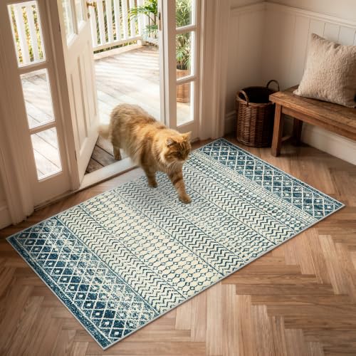 Coastal Kitchen Runner Rugs, 2x4 Small Boho Blue Bathroom Rugs - color: Royal Blue, size: 2' x 4' (Rectangular)