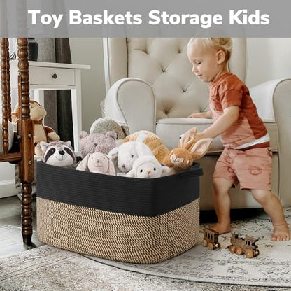 Goodpick 75L Extra Large Woven Blanket Basket, 22" x 17" x 12", Black Jute - color: Black, size: 22"L x 17"W x 12"H