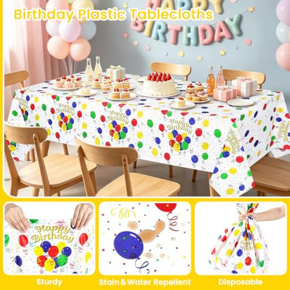 Mulbozy 2Pcs Birthday Tablecloth,Happy Birthday Balloon Plastic Table Cloth - color: Pastel Color Birthday, size: 54" X 108" Rectangle