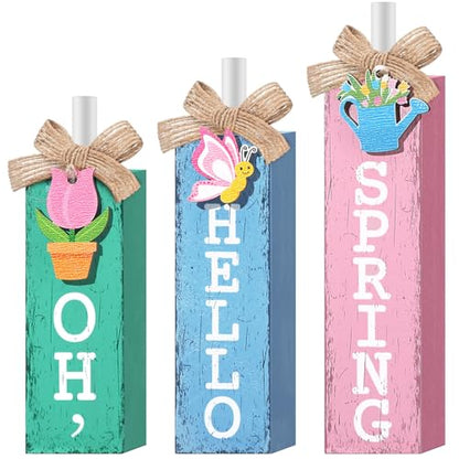 MiniInflat Spring 3 Pcs Table Decor, Wooden Block Sign Tiered Tray - style: Spring