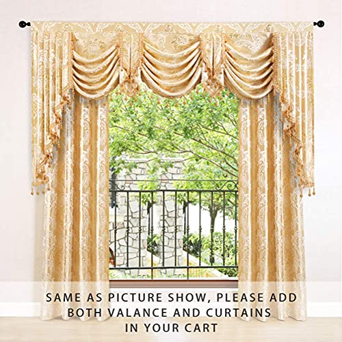 ELKCA Golden Jacquard Swag Waterfall Valance Luxury Curtain Valance for Living Room,Rod Pocket (Damask-Golden, W79 Inch, 1 Panel) - color: Valance,damask-golden, size: 79"W x 43"L (Pack of 1)