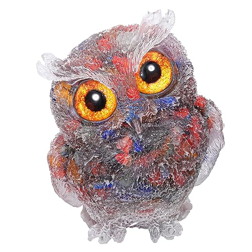Jovivi 2.5" 7 Chakra Crystal Owl Statue Hand Carved Resin Figurines - color: 7 Chakra