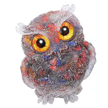 Jovivi 2.5" 7 Chakra Crystal Owl Statue Hand Carved Resin Figurines - color: 7 Chakra