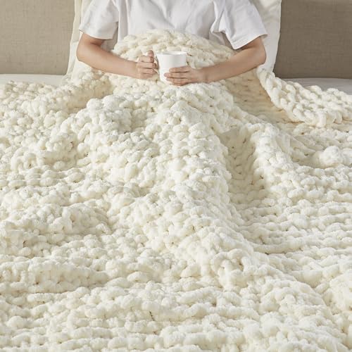 Madison Park Chenille Chunky Knit All Season Throw Blanket, 50 x 60, Ivory - color: Ivory