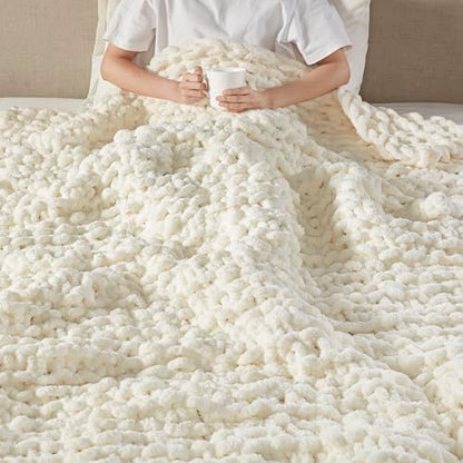 Madison Park Chenille Chunky Knit All Season Throw Blanket, 50 x 60, Ivory - color: Ivory