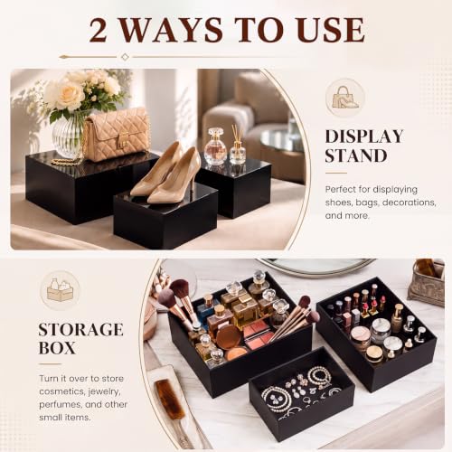 Leinuosen 7 Pcs Large Acrylic Buffet Risers, 8-14" Rectangle, Black - color: Black, size: 8" to 14", style: Rectangle