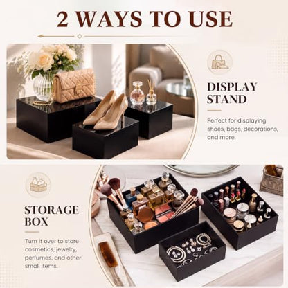 Leinuosen 7 Pcs Large Acrylic Buffet Risers, 8-14" Rectangle, Black - color: Black, size: 8" to 14", style: Rectangle