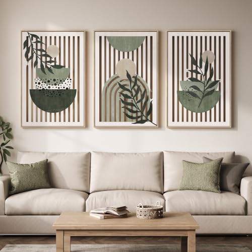 Large Framed Boho Cutout Carved Wood Wall Art for Living Room, 24x36 Inch - color: Saga Green