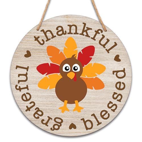 Thanksgiving Wooden Sign for Front Door Decor, Thanksgiving Gifts for Women Men, Fall Door Decorations Wall Art, 8" Round Plaque Hanging Door Sign for Home Party Supplies - A06 - style: Round Plaque Hanging Door Sign