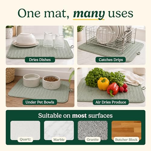 Cuisinart Dish Drying Mat for Kitchen Counter, 2-Pack XL 18"x24" - color: Geostripe Sage