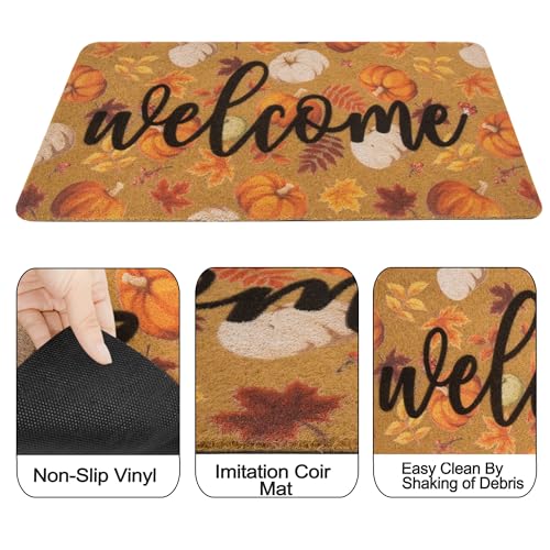 IZUS Fall Hello-Pumpkin Welcome-Doormats Outdoor-Entrance Autumn Harvest-Festival Non-Slip Frontdoor Mat 17x29inch - color: Harvest Pumpkin