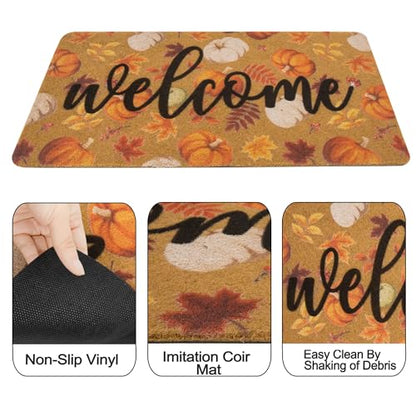 IZUS Fall Hello-Pumpkin Welcome-Doormats Outdoor-Entrance Autumn Harvest-Festival Non-Slip Frontdoor Mat 17x29inch - color: Harvest Pumpkin
