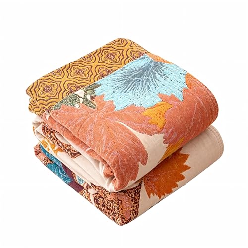 Boho Throw Blanket Reversible Cotton Woven Muslin Quilt Lightweight Summer Throw Blankets 60"x80" Super Soft Floral Printed Blanket Throws for Couch Sofa Bed Farmhouse Decor