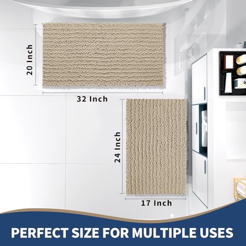 Yimobra Bathroom Rugs Sets 2 Piece, Super Absorbent Bath Mat Set,Pale Khaki - color: Pale Khaki, size: 32''x20''+24''x17''