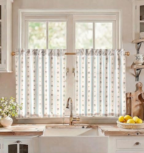 Miss Adola 30 Inch Length Kitchen Tier Curtains, Blue Striped - color: Blue Striped, size: 28"W x 30"L (Pack of 2)