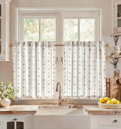 Miss Adola 30 Inch Length Kitchen Tier Curtains, Blue Striped - color: Blue Striped, size: 28"W x 30"L (Pack of 2)