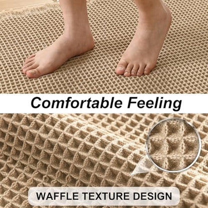 JIUZHEN Set of 2 Waffle Bath Mats Boho Bathroom Runner Rug 20"x32"+24"x60" - color: Brown, size: 20"x32" + 24"x60"
