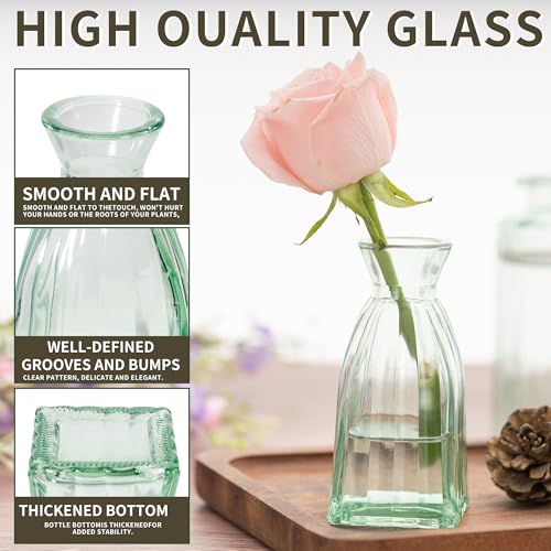 Sage Green Glass Bud Vases, Set of 10 Boho Wedding Centerpiece - color: Sage Green