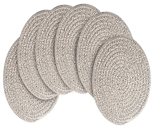 6 Pack Round Woven Placemats,13.8 inch Plate Chargers Mixed Brown Thick Place Mats Cotton Rope Braided Tablemats Rattan Mats for Christmas Table Decoration - color: Mixed Brown, size: Round Set of 6