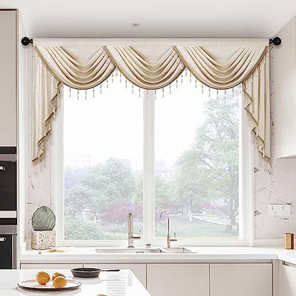 ELKCA Luxury Cream Velvet Curtain Valances for Living Room with Beads(79inch,1 Panel) - color: Cream, size: 79"W x 43"L (Pack of 1)