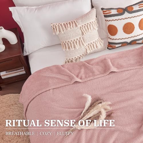 Ailemei Direct Knit Throw Blanket for Bed, Soft Thin Blankets for Sofa, Couch, Camping, Office Chair, Cozy Touch Lightweight Breathable Blanket All Season Use, Dusty Rose 50"×70" - color: Dusty Rose