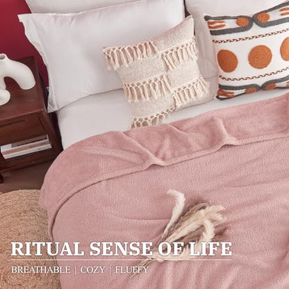 Ailemei Direct Knit Throw Blanket for Bed, Soft Thin Blankets for Sofa, Couch, Camping, Office Chair, Cozy Touch Lightweight Breathable Blanket All Season Use, Dusty Rose 50"×70" - color: Dusty Rose
