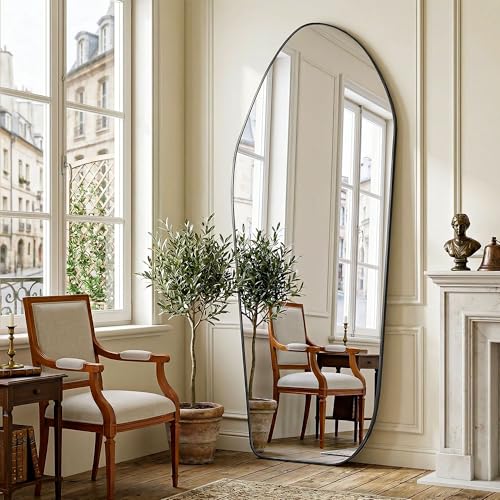 BEAUTYPEAK Irregular Full Length Mirror - 71x26 Black Framed Modern Mirrors - color: Black, size: 71"L x 26"W