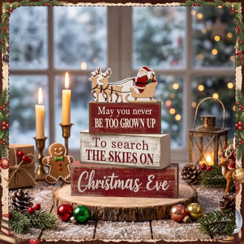 Moucuny 4 Pcs Christmas Table Decorations for Home Wooden Santa Sleigh Sign - style: Christmas Eve