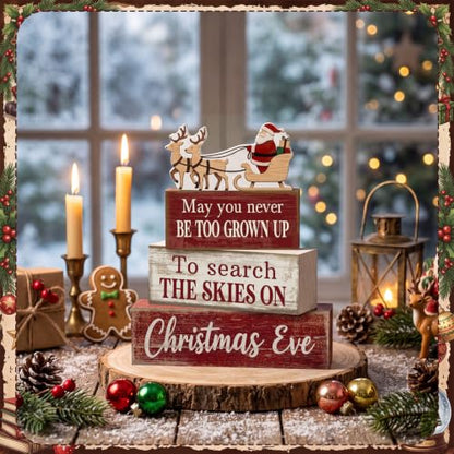 Moucuny 4 Pcs Christmas Table Decorations for Home Wooden Santa Sleigh Sign - style: Christmas Eve