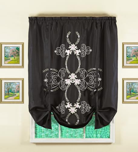 Today's Curtain Verona Reverse Embroidery Tie-Up Shade, 63", Black/Rose, 50" W X 63" L - color: Black/Rose, size: 50"W x 63"L (Pack of 1)
