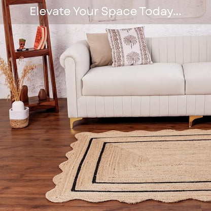RUGSWEAVE Wave Scalloped Jute Runner Handwoven Hallway Runner Black 2'x6' - color: Black, size: 2'x6'